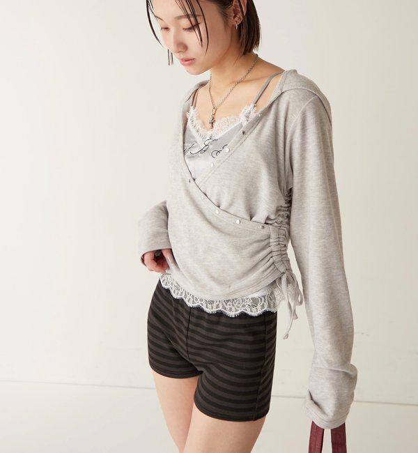  「スタッズリブカシュクールフーディ」|パーカー|