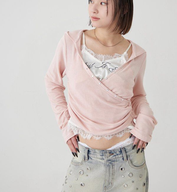  「スタッズリブカシュクールフーディ」|パーカー|