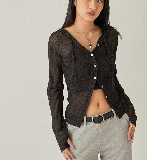  「シアーリブニットナローフーディ」|カーディガン|