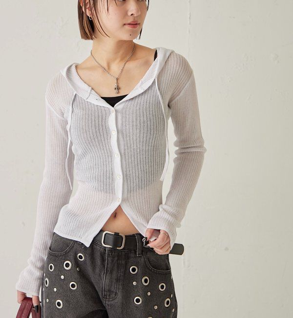  「シアーリブニットナローフーディ」|カーディガン|