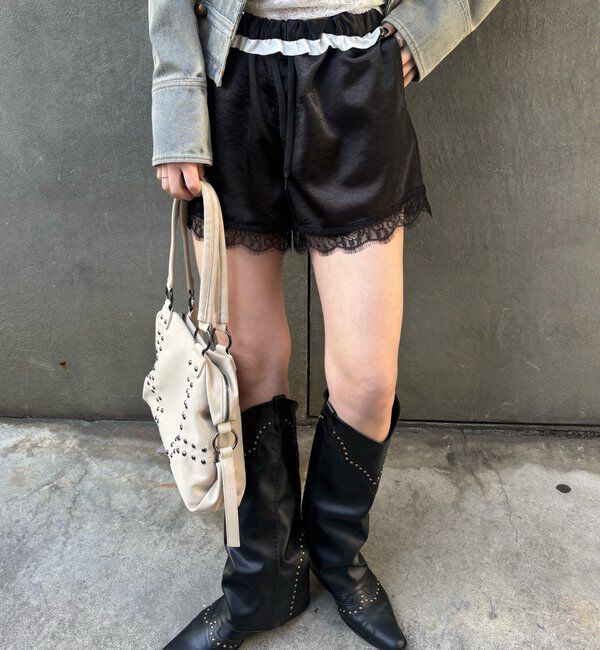  「ダブルウエストサテンロゴショーツ」|チノ|