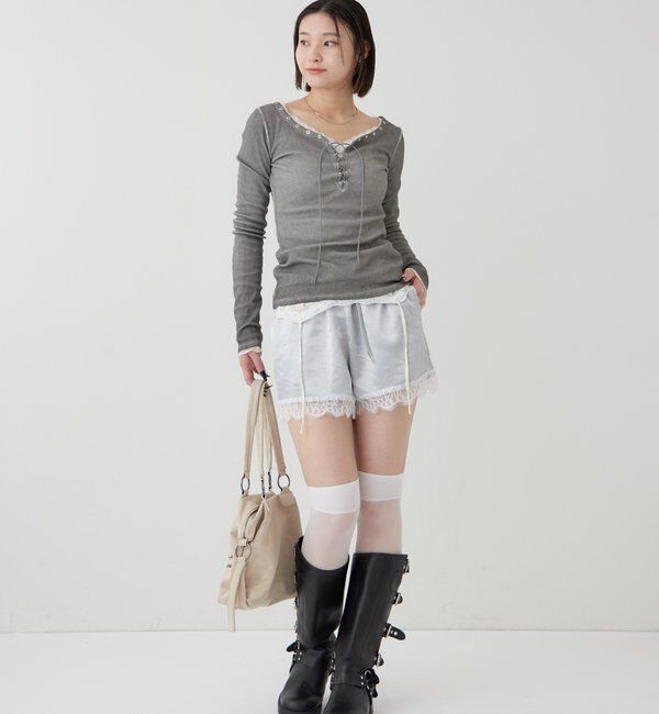  「ダブルウエストサテンロゴショーツ」|チノ|