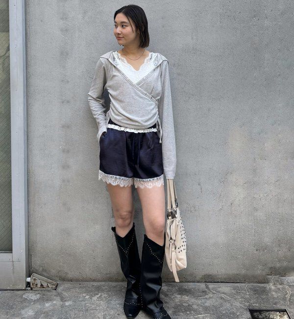  「ダブルウエストサテンロゴショーツ」|チノ|