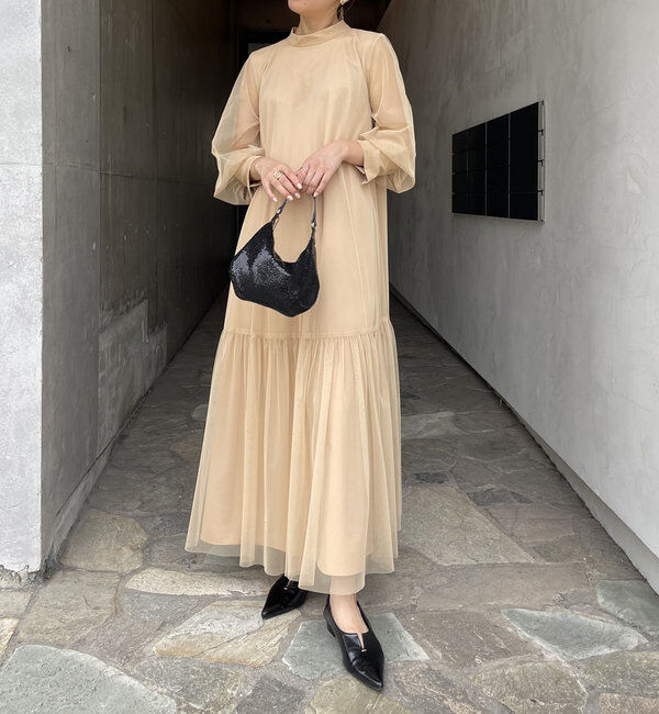  「【オケージョン/サイズ展開あり/人気につき再販】チュールハイネックワンピース」|ワンピース|