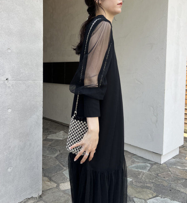  「【オケージョン/サイズ展開あり/人気につき再販】チュールハイネックワンピース」|ワンピース|