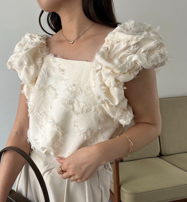  「【SNSで話題！/オケージョンにも◎】ジャガードパフショルダートップス」|シャツ・ブラウス|