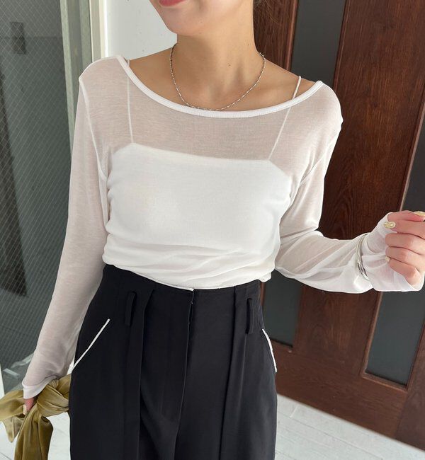  「【前後2WAY】2WAYボートネックシアーロンT」|Tシャツ・カットソー|