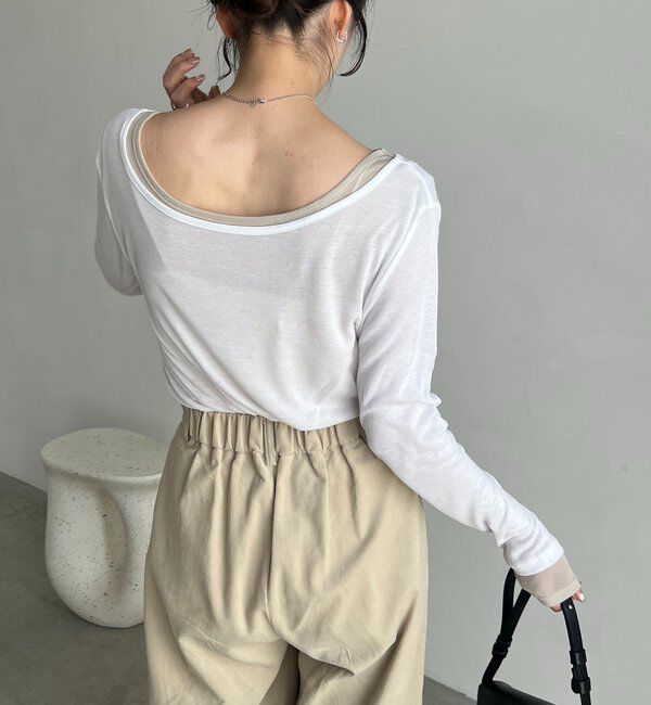  「【前後2WAY】2WAYボートネックシアーロンT」|Tシャツ・カットソー|