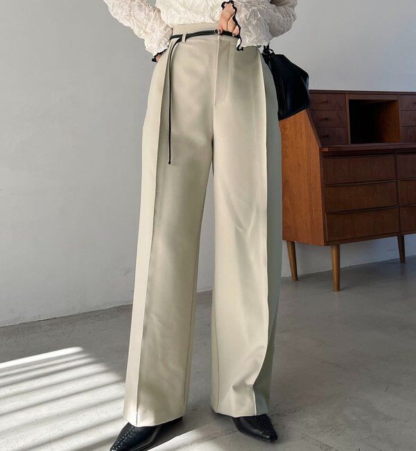  「【低身長サイズあり】カーブタックベルト付パンツ」|チノ|