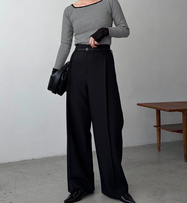  「【低身長サイズあり】カーブタックベルト付パンツ」|チノ|