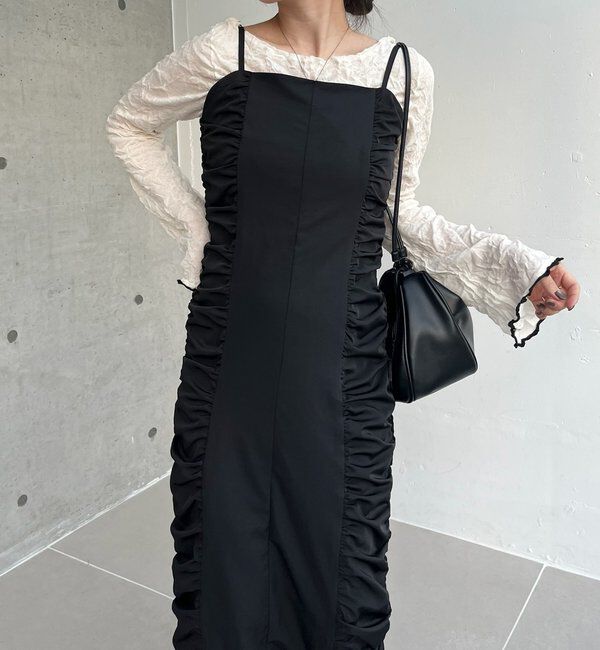  「【セレモニーシーンにも◎】ギャザーキャミワンピース」|ワンピース|ブラック