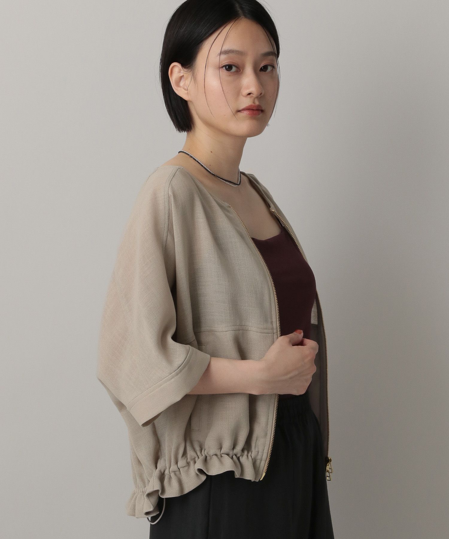 A part by 「リネンライクメッシュブルゾン」|ブルゾン・スタジャン|グレー