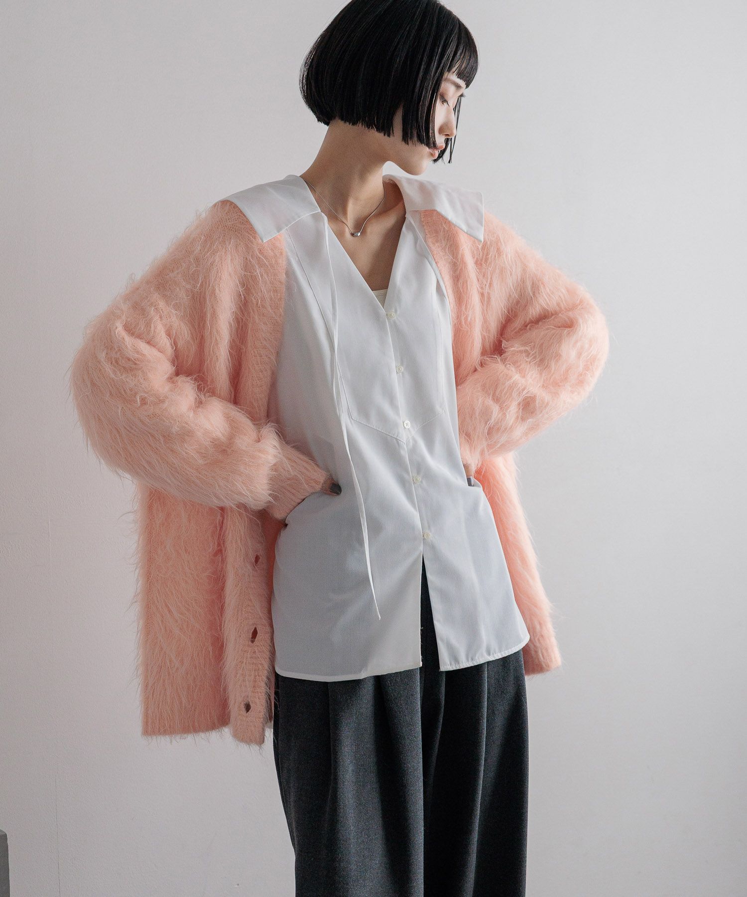 LOWRYS FARM「シャギーロングVカーディガン」|ニット・セーター|