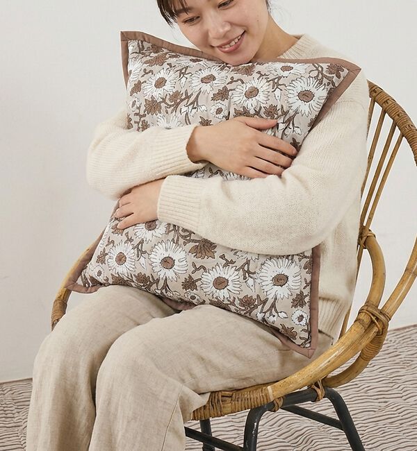 collex「【26SS新色】ブロックプリント キルトクッションカバー 45&times;45」|その他|ブラウン