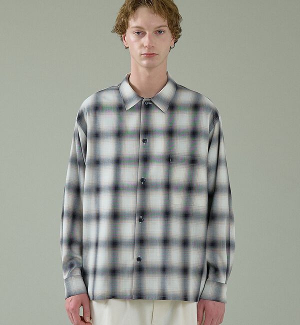 ABAHOUSE「オンブレーチェック オープンカラーシャツ / オーバーサイズ」|シャツ・ブラウス|