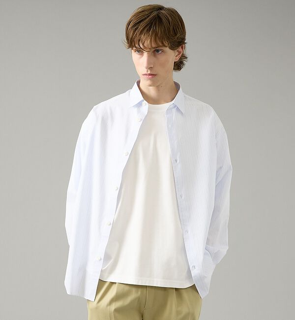 ABAHOUSE「エアリーストライプ オーバーサイズ レギュラーカラーシャツ」|シャツ・ブラウス|サックスブルー