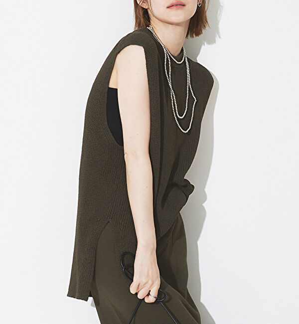 Rouge vif「【セットアップ対応】麻混片畦ニットベスト」|ニット・セーター|カーキ