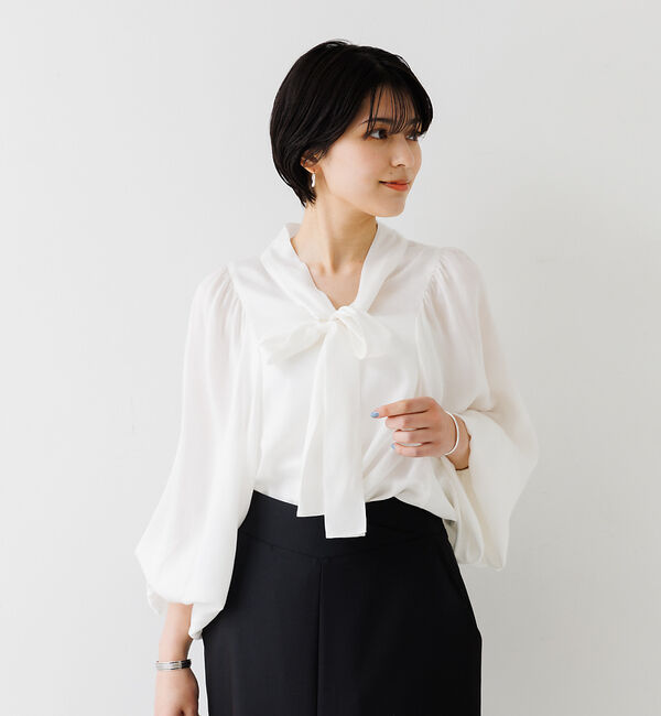 Rouge vif「とろみ素材 ギャザースリーブボウタイブラウス」|シャツ・ブラウス|