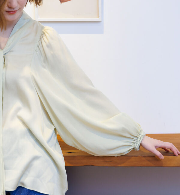 Rouge vif「とろみ素材 ギャザースリーブボウタイブラウス」|シャツ・ブラウス|