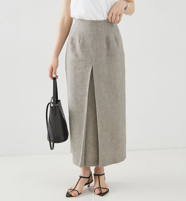 Rouge vif「ラメリネンスリットスカート」|スカート|ベージュ