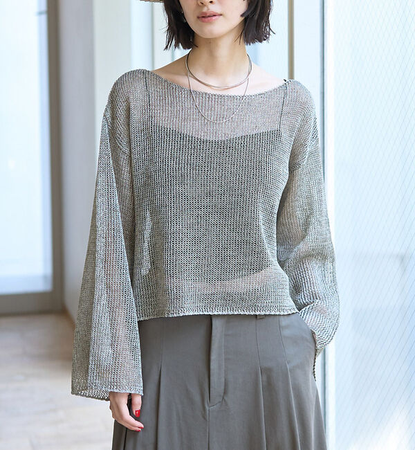Rouge vif「シアーメッシュペーパーニットプルオーバー」|ニット・セーター|グレー