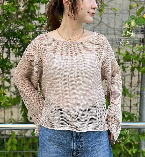 Rouge vif「シアーメッシュペーパーニットプルオーバー」|ニット・セーター|ダークベージュ