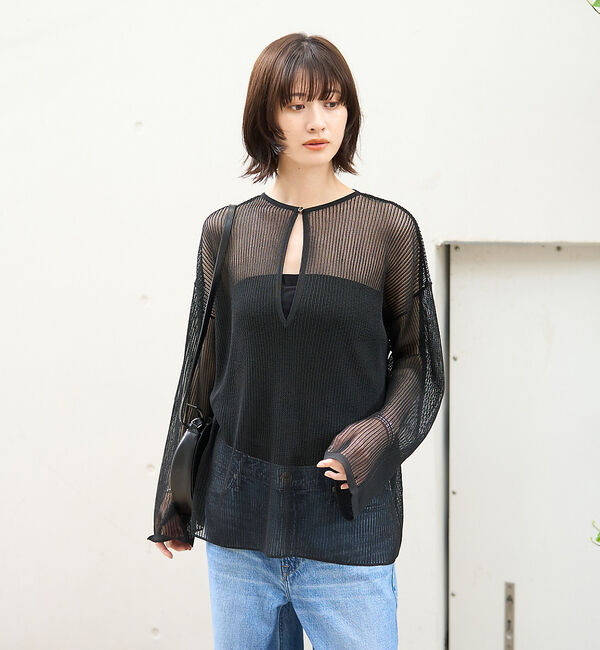 Rouge vif「スキッパー風透かしメッシュニット」|ニット・セーター|