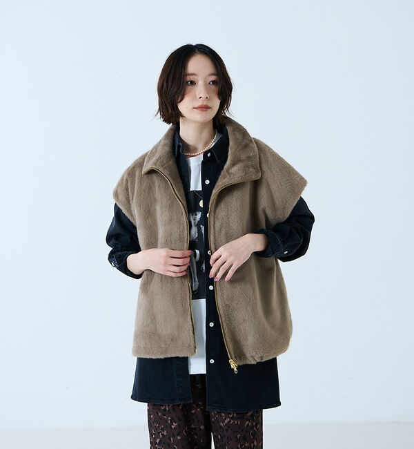 Rouge vif「【MICA&DEAL /マイカアンドディール】ファーベスト/ベスト/ファー/レイ」|ベスト・ジレ|