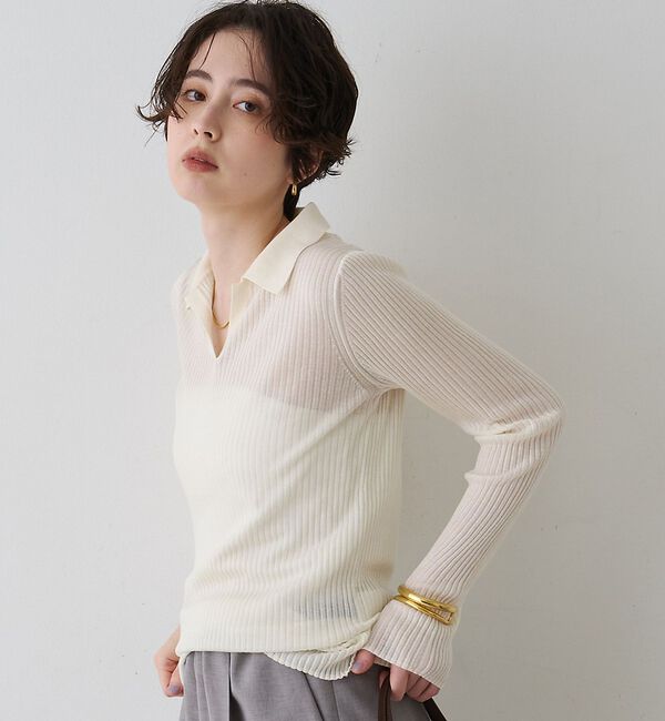 Rouge vif「防縮Wシアーポロリブニット」|ニット・セーター|オフホワイト