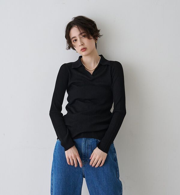 Rouge vif「防縮Wシアーポロリブニット」|ニット・セーター|