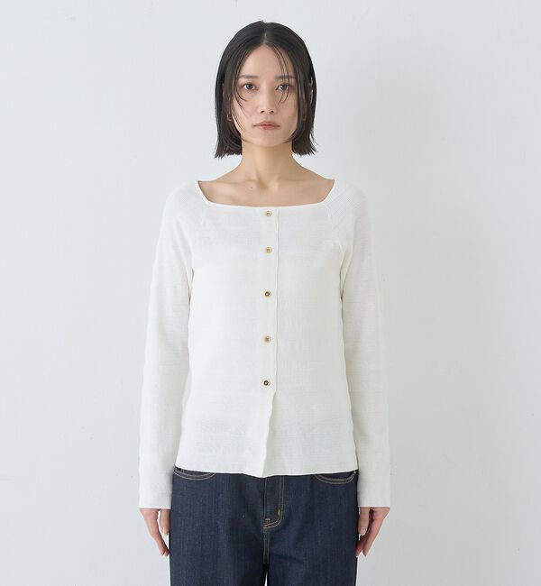 Rouge vif「【セットアップ対応】スクエアネックボーダー柄ニットカーディガン/プルオーバー」|カーディガン|