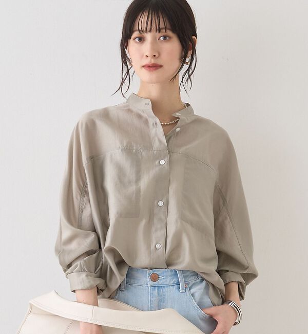 Rouge vif「シアースタンドネックシャツ/バンドカラーシャツ【予約】」|シャツ・ブラウス|セージグリーン