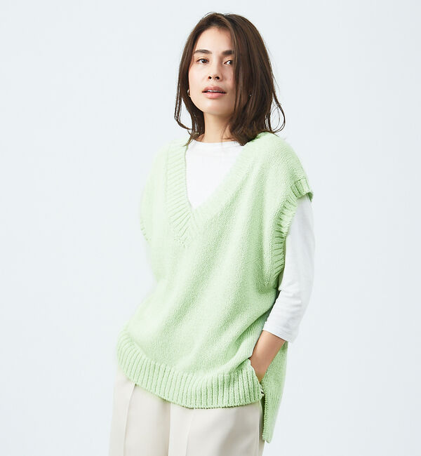 qualite「バックリボンニットベスト」|ベスト・ジレ|グリーン系その他2