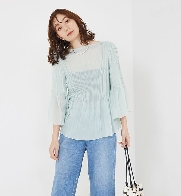 qualite「ランダムプリーツフレアーブラウス」|シャツ・ブラウス|