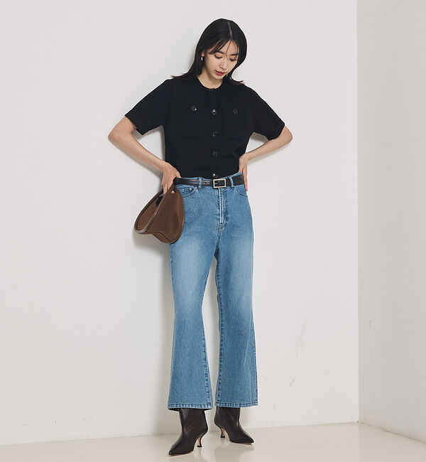 qualite「【e&times;qualite】フレアークロップドデニム」|デニム|