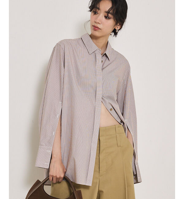 qualite「袖スリットレギュラーシャツ」|シャツ・ブラウス|ブラウン