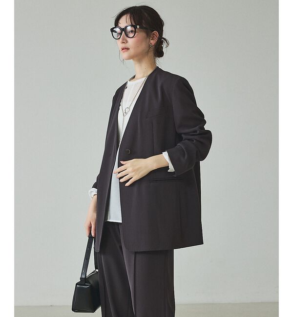 qualite「【UVカット/ストレッチ/セットアップ対応】ドライカルゼノーカラージャケット」|ノーカラージャケット|