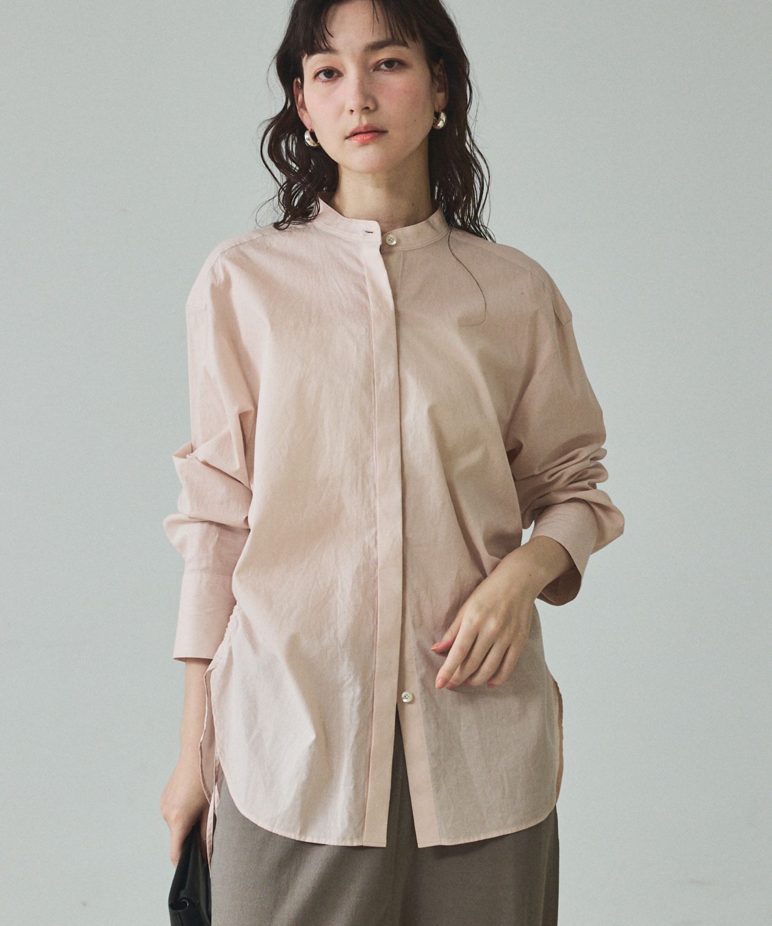 qualite「【シルエット調整可能】ウエストドロストシャツ」|シャツ・ブラウス|スモークピンク