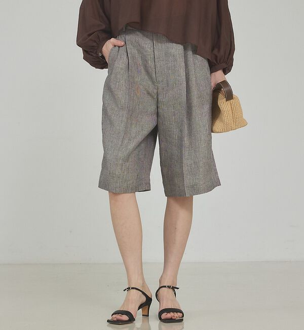 qualite「【大人のショートパンツ】ラメリネンショートパンツ/セットアップ対応」|その他|グレージュ