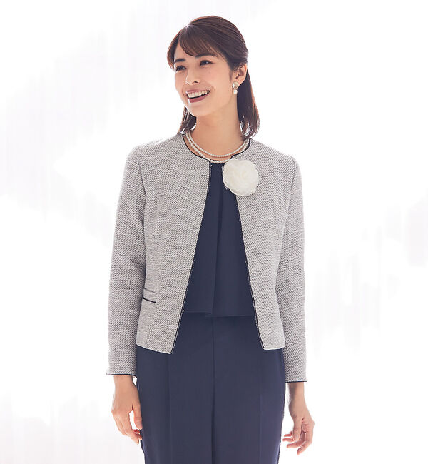 abahouse mavie「綾織ツイードジャケット」|ノーカラージャケット|ブラック