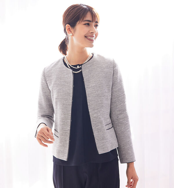 abahouse mavie「綾織ツイードジャケット」|ノーカラージャケット|