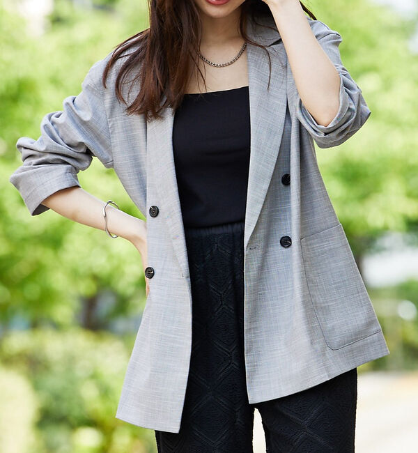 abahouse mavie「【LEE掲載・セットアップ対応】メランジ調ダブルジャケット/リネンライクジャケッ」|テーラードジャケット|グレー