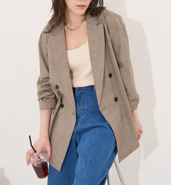 abahouse mavie「【LEE掲載・セットアップ対応】メランジ調ダブルジャケット/リネンライクジャケッ」|テーラードジャケット|ライトブラウン