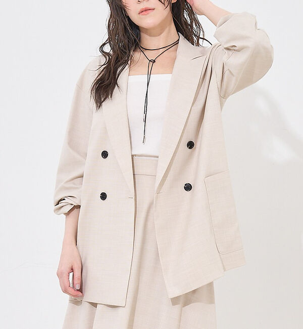 abahouse mavie「【LEE掲載・セットアップ対応】メランジ調ダブルジャケット/リネンライクジャケッ」|テーラードジャケット|