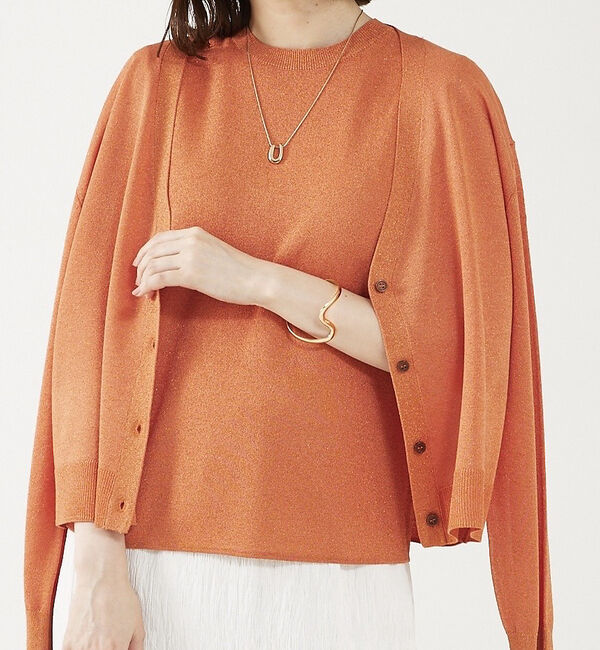 abahouse mavie「【アンサンブル対応】ウォッシャブルラメVネックカーディガン」|カーディガン|オレンジ