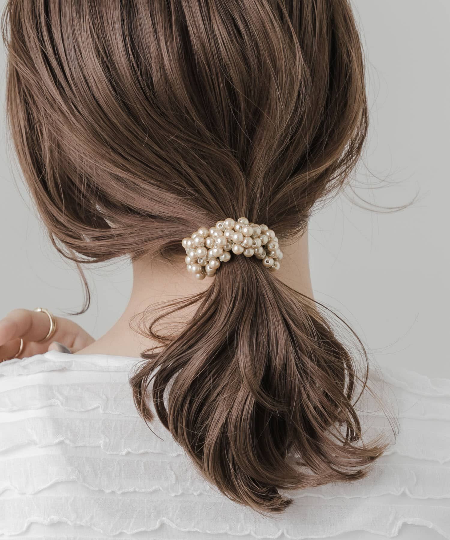 SMELLY「ギャザーパールヘアポニー」|ヘアゴム・シュシュ|ベージュ