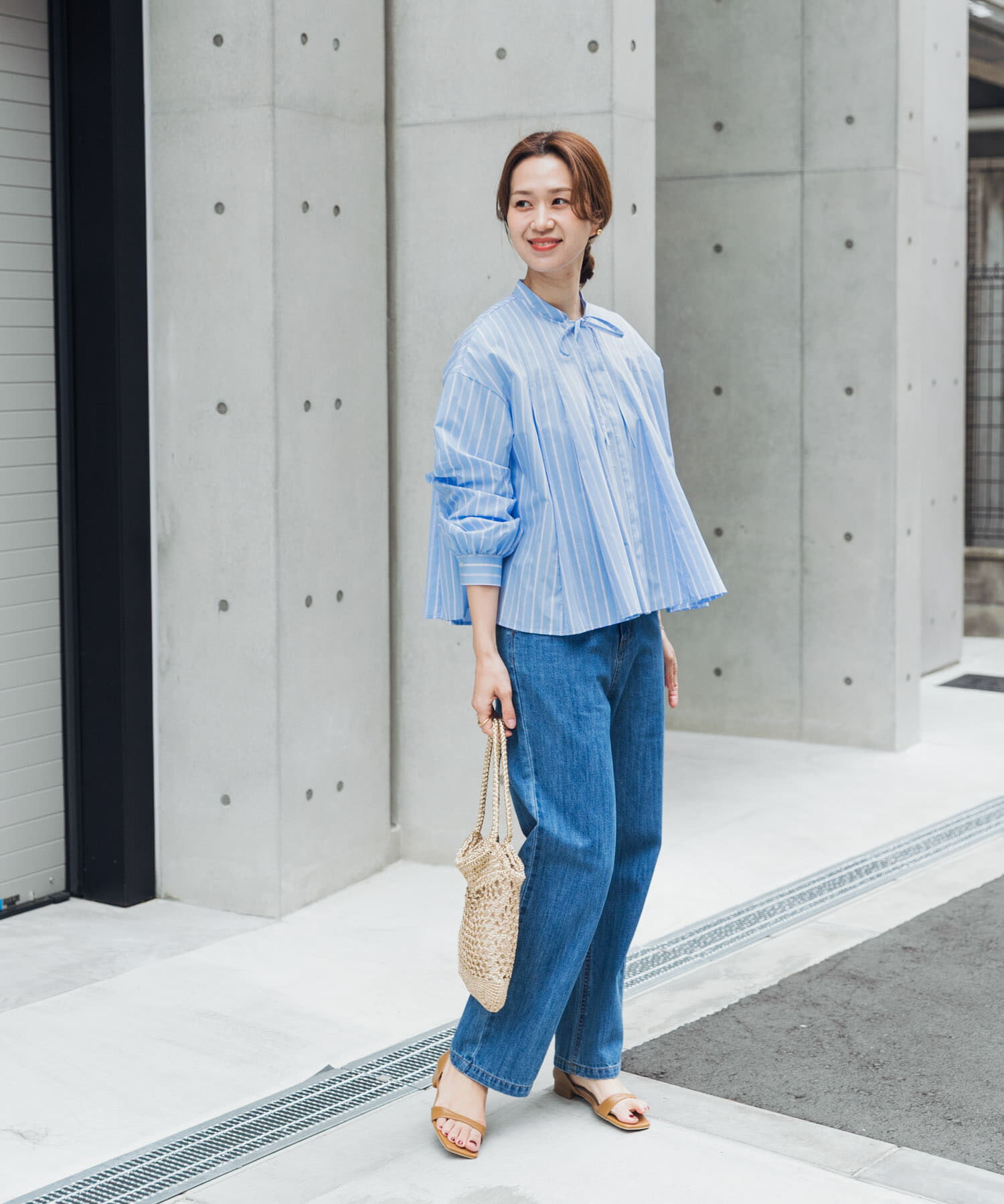 URBAN RESEARCH DOORS「ストライプリボンフレアブラウス」|シャツ・ブラウス|