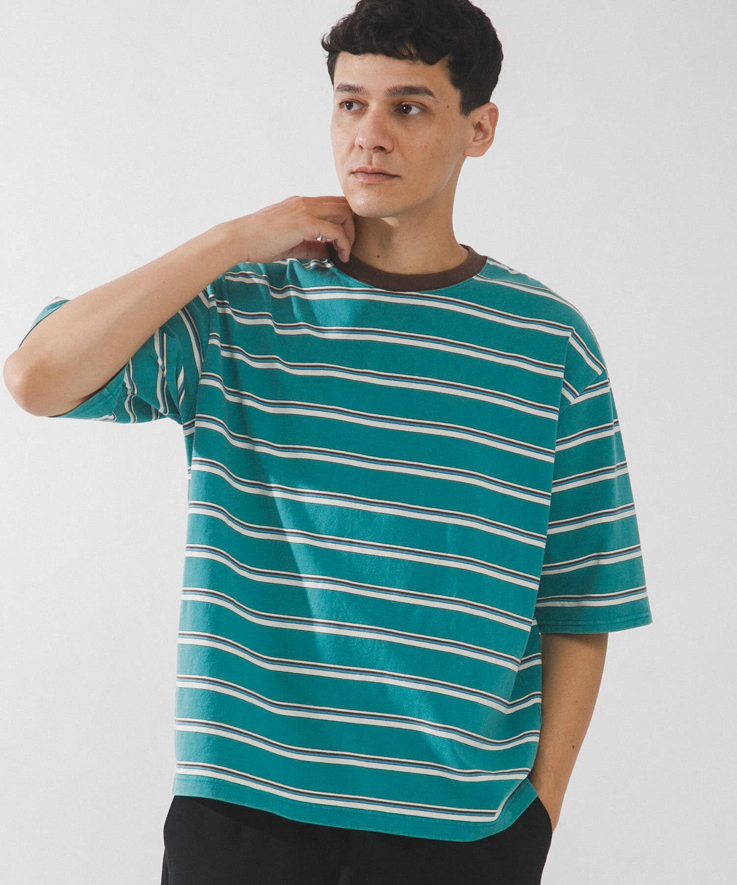 Sonny Label 「マルチボーダーショートスリーブTシャツ」|Tシャツ・カットソー|グリーン系その他