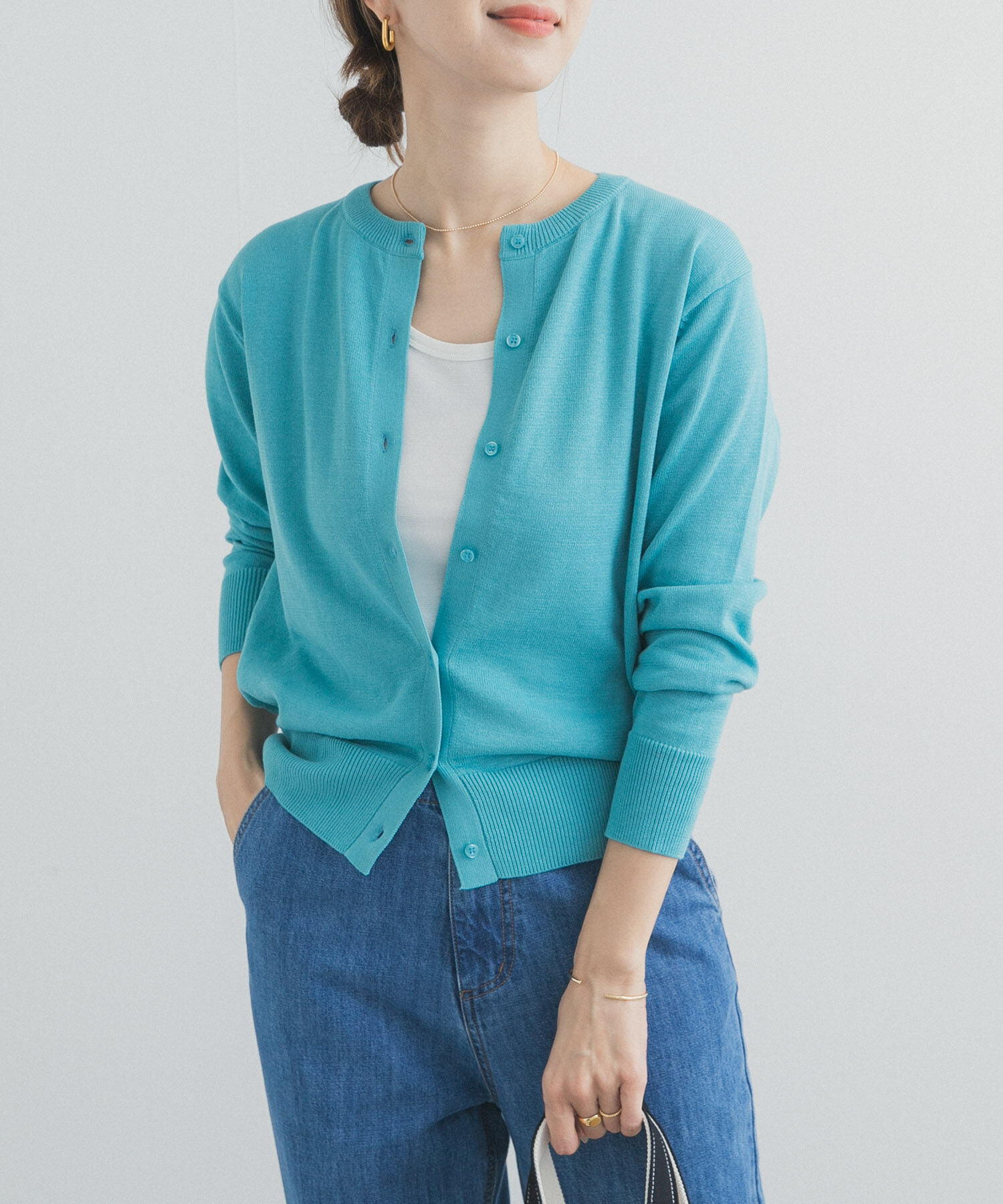 URBAN RESEARCH DOORS「オーガニックコットンクルーネックカーディガン」|カーディガン|ブルー