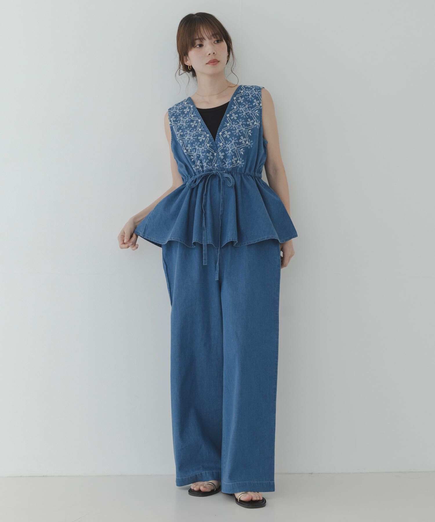 Sonny Label 「クロス刺繍ペプラムサロペット」|オールインワン|